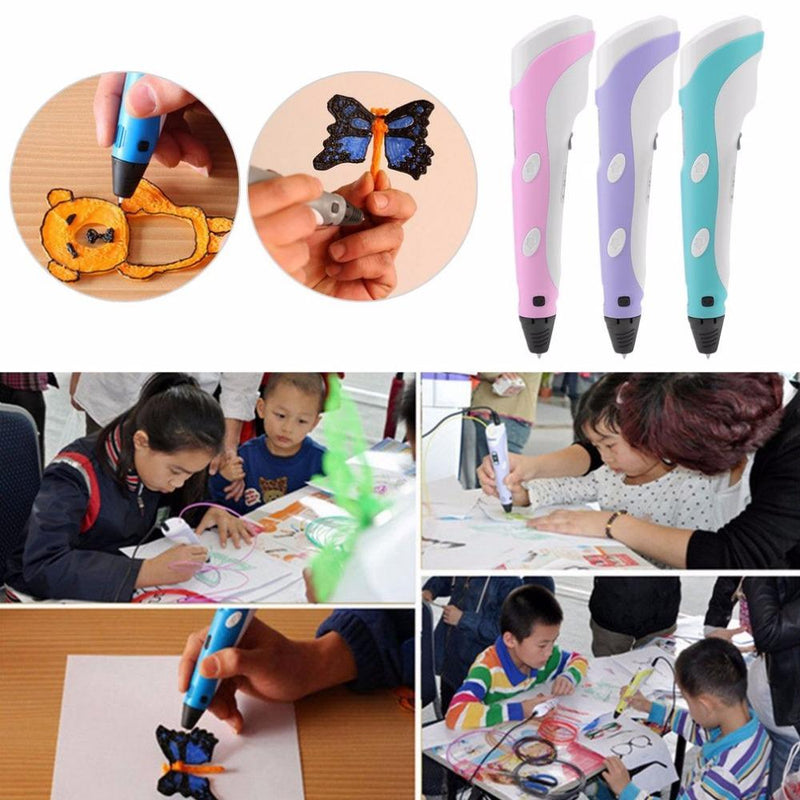 Magic 3D Printer Pen with ABS filaments 3D Printing 3D Pen Drawing EU Plug For Kids Birthday Present