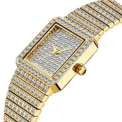 MISSFOX  2689 Diamond Watch For Women Luxury Brand Ladies Gold Square Watch Minimalist Analog Quartz Movt Unique Female Iced Out Watch