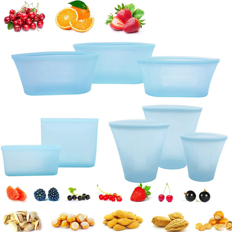 Silicone Food Storage Containers Set Fresh Bowl Cup Bag Reusable Stand Up Zips Shut Bag Fruit Vegetable Cup With Seal Organizer