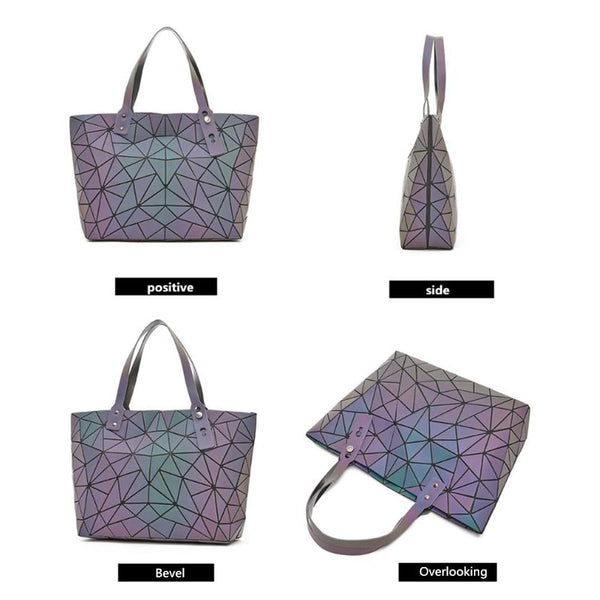 ⭐️⭐️⭐️⭐️⭐️ Luminous Bags for Women set folding Totes 2021 Geometric splice Lady Hand bags Chain Shoulder Bags Holographic purse