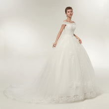 Load image into Gallery viewer, Vintage White Long Train Wedding Dresses Plus Size Bling Bridal Gowns
