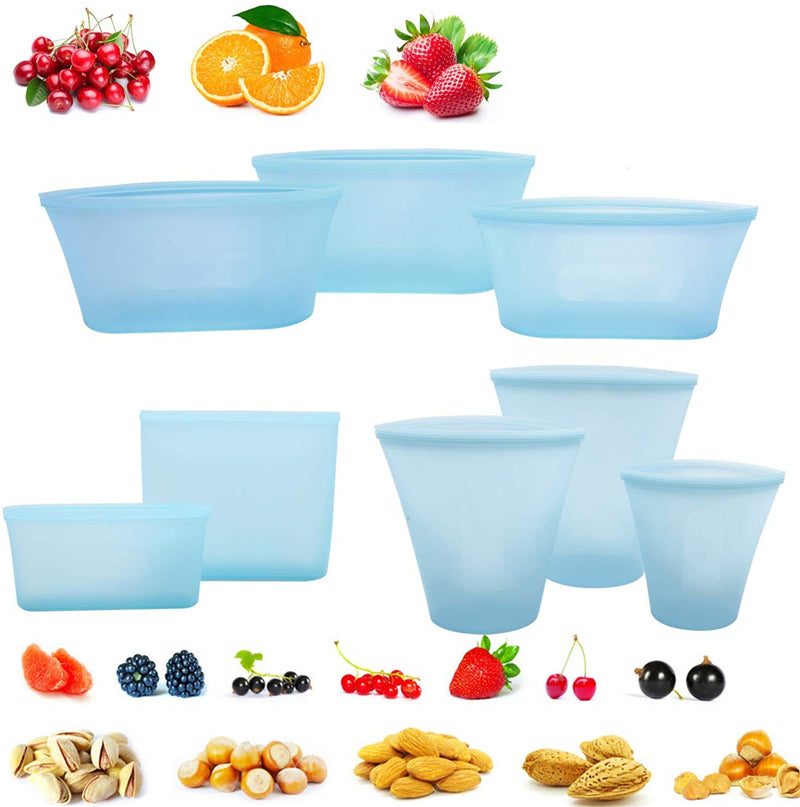 Silicone Food Storage Containers Set Fresh Bowl Cup Bag Reusable Stand Up Zips Shut Bag Fruit Vegetable Cup With Seal Organizer