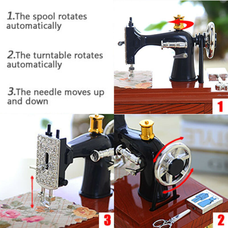 Vintage Music Box Mini Sewing Machine Style Mechanical Birthday Gift Table Decor Sewing Machine Style Mechanical Music Box