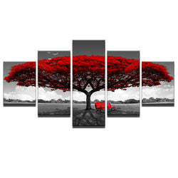 Modular Canvas HD Prints Posters Home Decor Wall Art Pictures 5 Pieces Red Tree Art Scenery Landscape Paintings Framework PENGDA