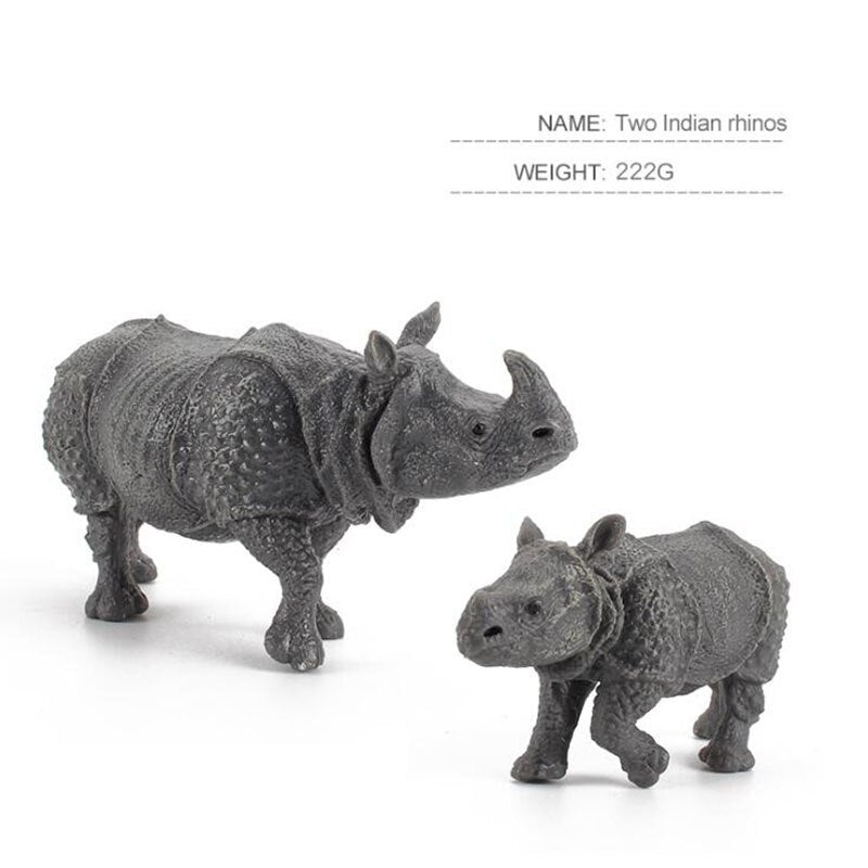 Simulation Animal World Indian Rhino Model Solid Static Early Education Cognitive Ornaments Children's Puzzle Toys