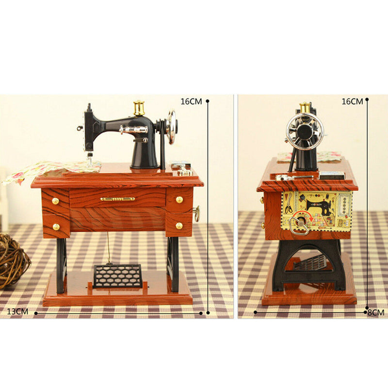 Vintage Music Box Mini Sewing Machine Style Mechanical Birthday Gift Table Decor Sewing Machine Style Mechanical Music Box
