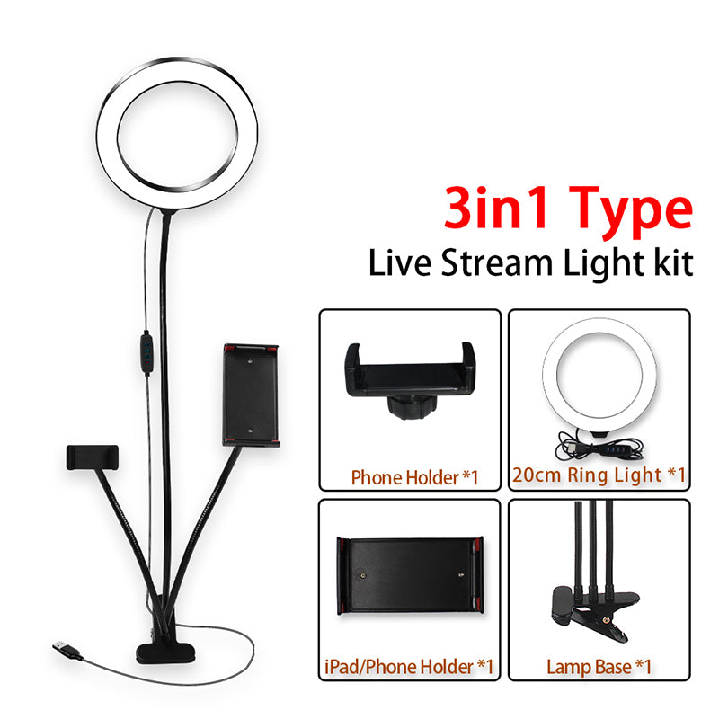 8inch LED Ring Light kit for Makeup Tutorial YouTube Video Live Stream For iPad Microphone Phone Holder Selfie Beauty Ring Light