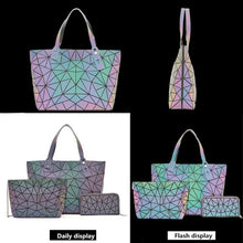 Load image into Gallery viewer, ⭐️⭐️⭐️⭐️⭐️ Luminous Bags for Women set folding Totes 2021 Geometric splice Lady Hand bags Chain Shoulder Bags Holographic purse
