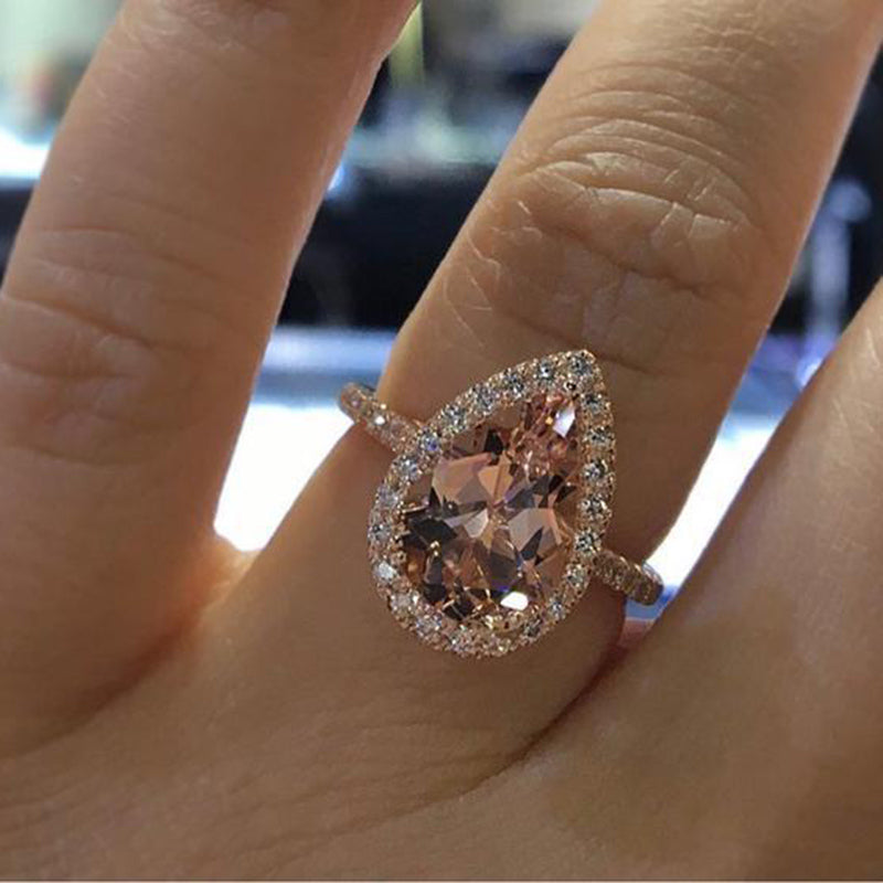 Elegant Cubic Zirconia Ring Rose Gold Color Champagne Crystal Engagement Wedding Ring for Women Jewelry
