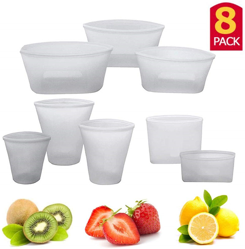 Silicone Food Storage Containers Set Fresh Bowl Cup Bag Reusable Stand Up Zips Shut Bag Fruit Vegetable Cup With Seal Organizer