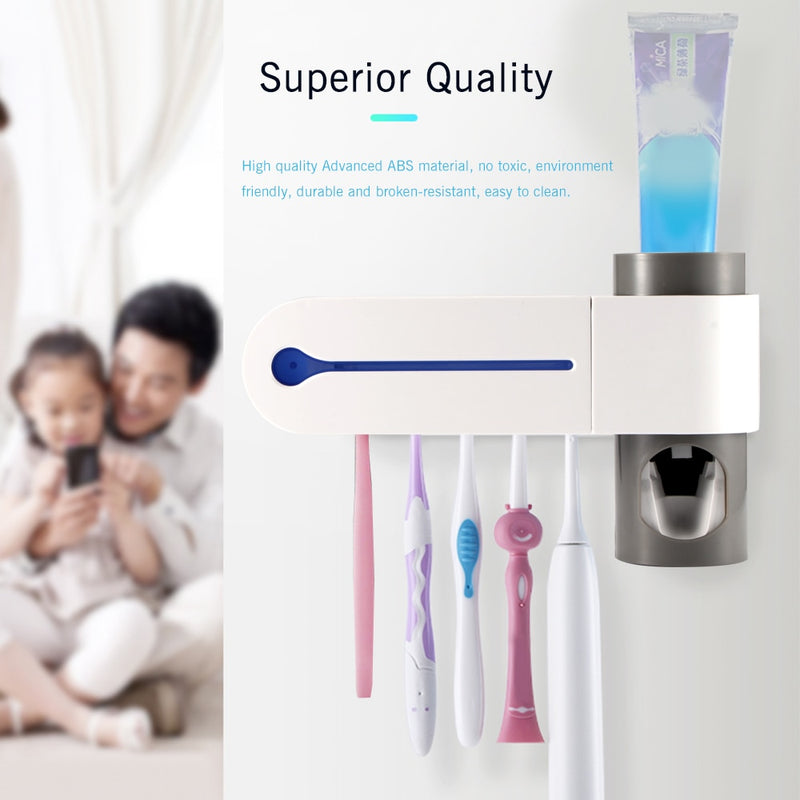 Antibacteria UV Light Ultraviolet Toothbrush Sterilizer Automatic Toothpaste Dispenser Toothbrush Holder Cleaner