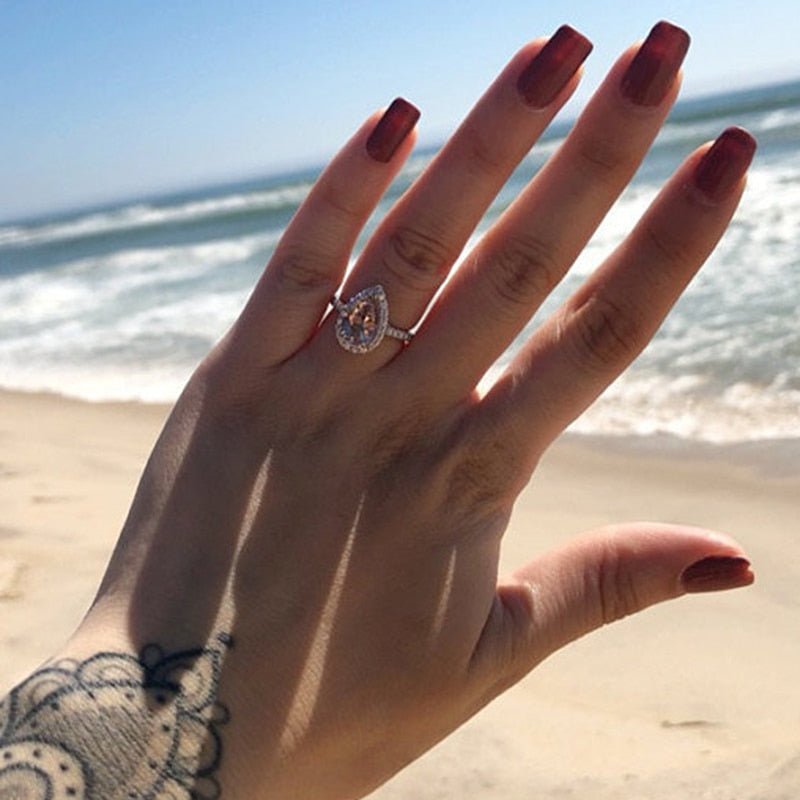 Elegant Cubic Zirconia Ring Rose Gold Color Champagne Crystal Engagement Wedding Ring for Women Jewelry