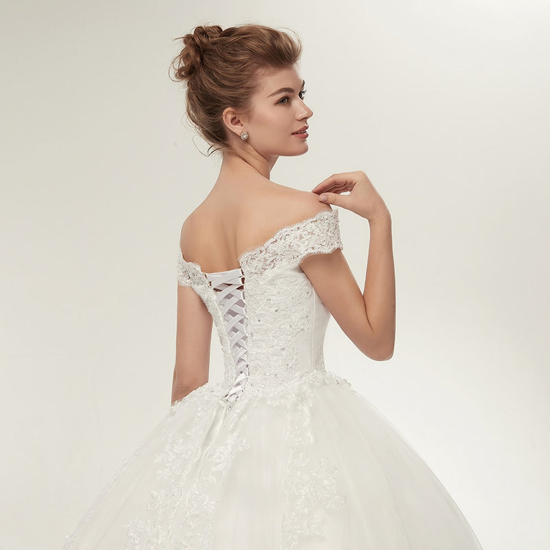 Vintage White Long Train Wedding Dresses Plus Size Bling Bridal Gowns