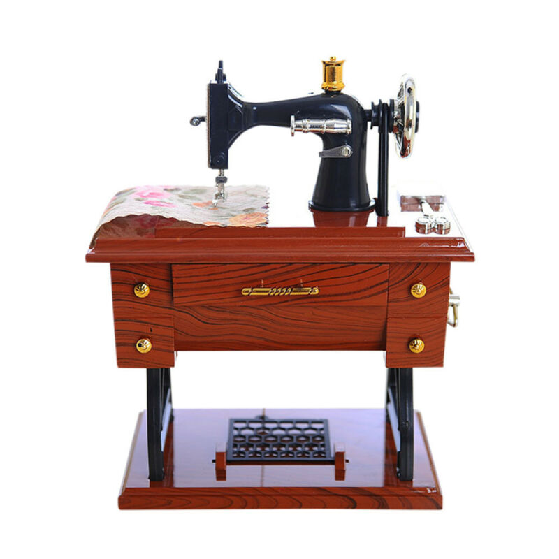 Vintage Music Box Mini Sewing Machine Style Mechanical Birthday Gift Table Decor Sewing Machine Style Mechanical Music Box