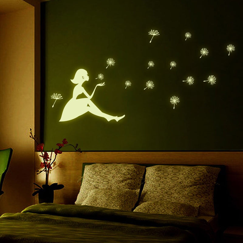 Dandelion Girl luminous Stickers Living Room Bedroom Decoration Wall Stickers Muursticker Kinderkamer