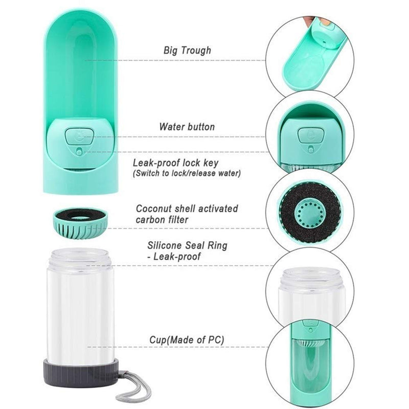Portable Pet Dog Water Bottle Drinking Bowls For Small Large Dogs Feeding Water Dispenser Cat Activated Carbon Filter Bowl
