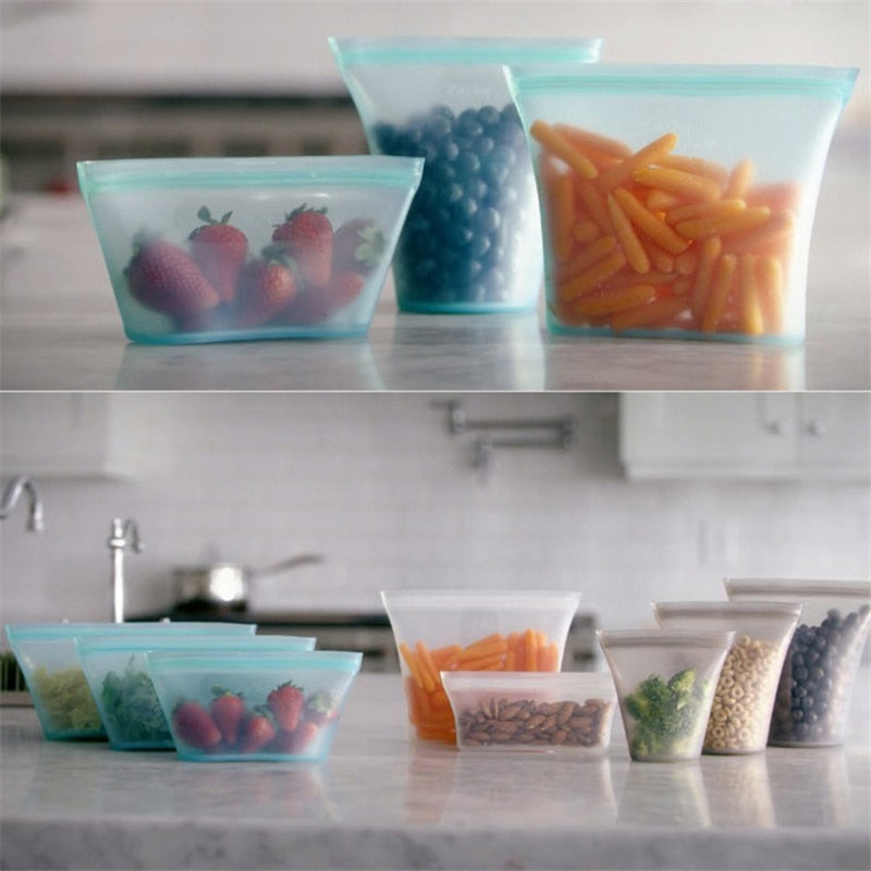 Silicone Food Storage Containers Set Fresh Bowl Cup Bag Reusable Stand Up Zips Shut Bag Fruit Vegetable Cup With Seal Organizer