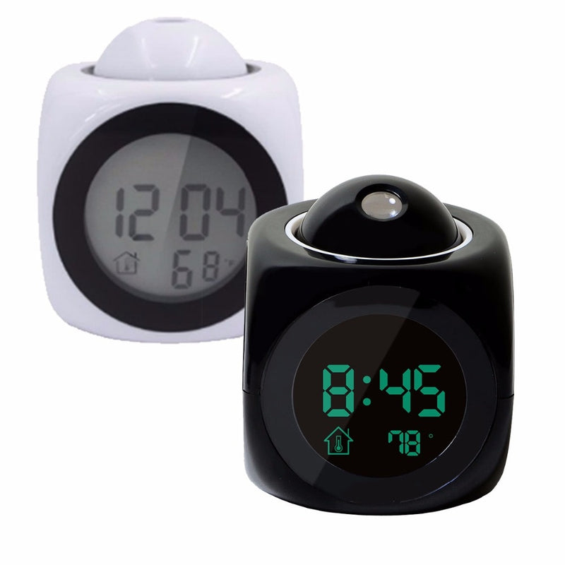 LCD Projection LED Display Time Digital Alarm Clock Talking Voice Prompt Thermometer Snooze Function Desk