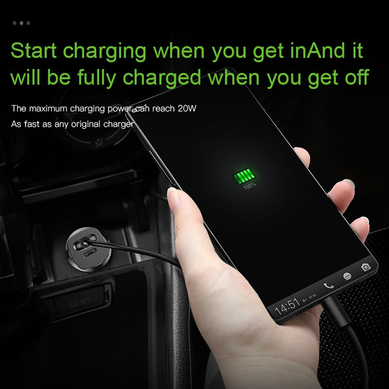 Baseus 30W Dual USB C PD Quick Charge QC 4.0 Car Charger For Mobile Phone Charger Fast USB PD Type C AFC SCP Car Phone Charger