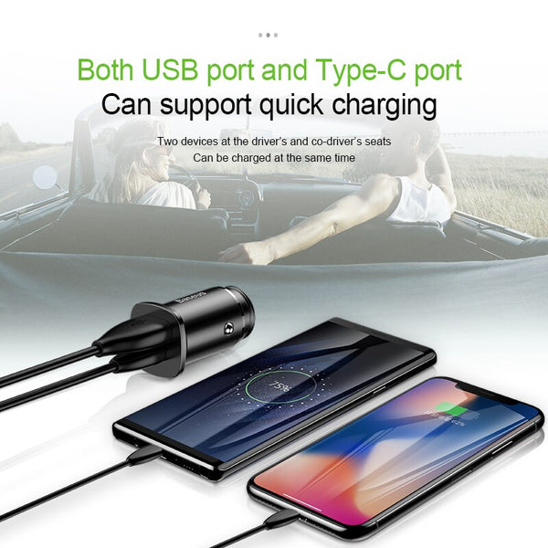 Baseus 30W Dual USB C PD Quick Charge QC 4.0 Car Charger For Mobile Phone Charger Fast USB PD Type C AFC SCP Car Phone Charger