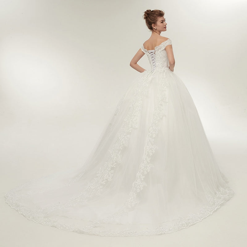 Vintage White Long Train Wedding Dresses Plus Size Bling Bridal Gowns