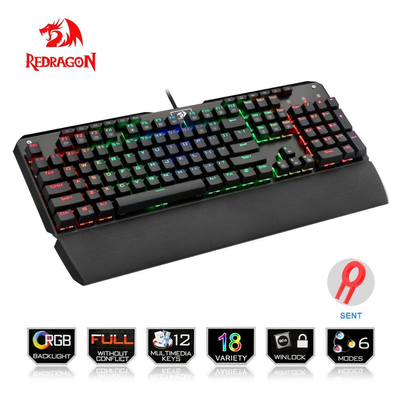 Redragon USB mechanical gaming keyboard ergonomic RGB LED backlit keys Full key anti-ghosting 104 wired Computer gamer K555RGB