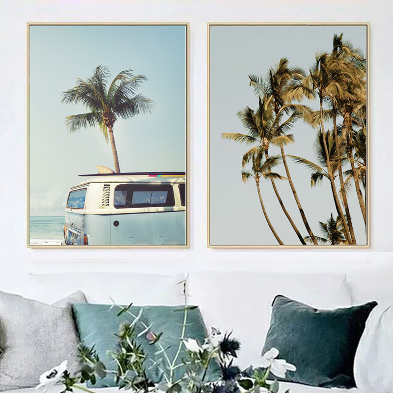 Coconut Tree Palm leafs Bus Sea Landscape Wall Art Canvas Painting Nordic Posters And Prints Wall Pictures For Living Room Decor