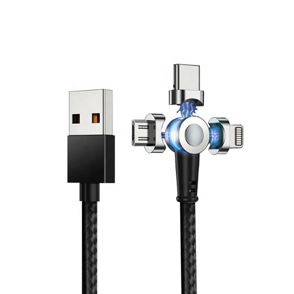 Rotate 180 degree Magnetic USB Lightning Cable 5A Fast Charging Micro USB Type C Cable for Apple, Samsung, Xiaomi,  Huawei