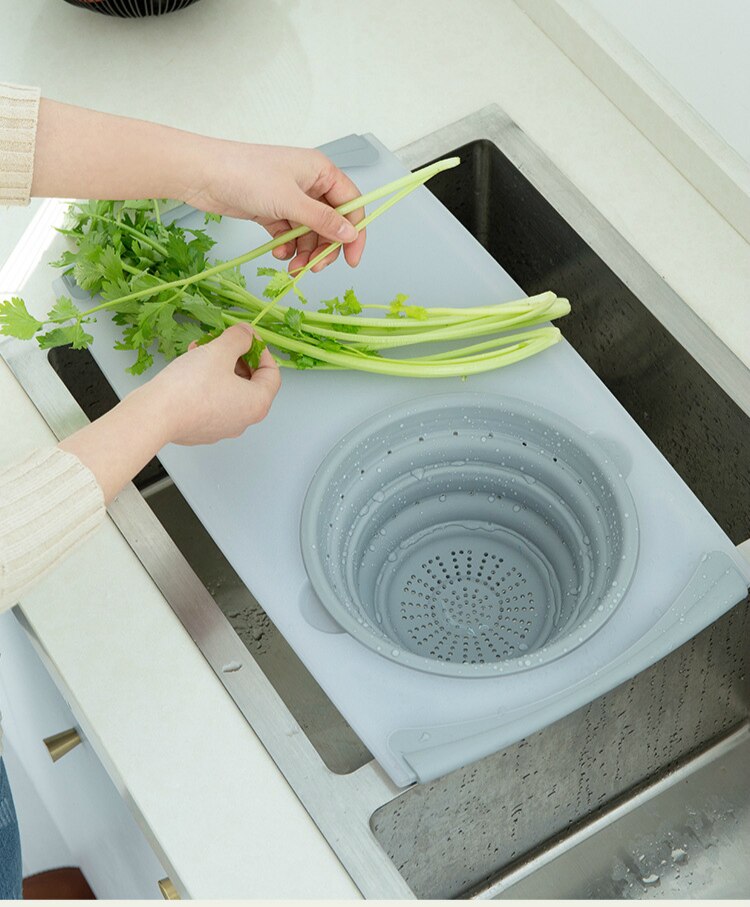 Innovative Multi-Functional 3 in 1 Chopping Board Detachable Folding Drain Basket Sink Cutting Board Kitchen Tools