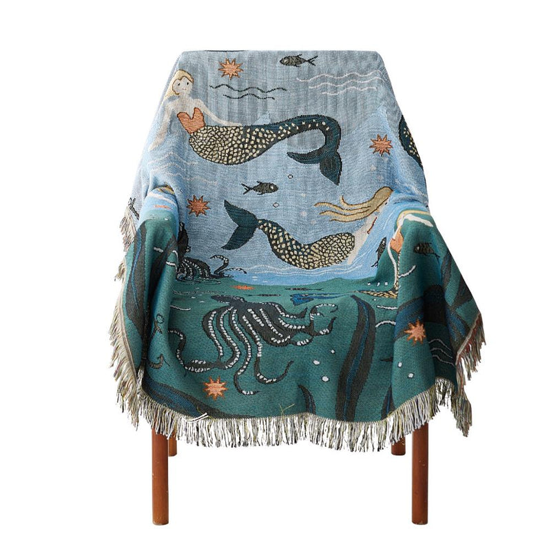 mylb Mermaid Pattern Knitted Sofa Throw Blanket Universal Sofa Cover Decorative For Travel Plane Blanket Living Room decorate