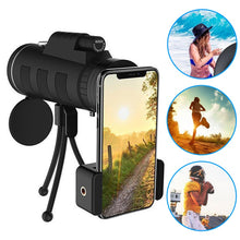 Load image into Gallery viewer, Lens for phone 40X60 Zoom for Smartphone Monocular Telescope Scope Camera Camping Hiking Fishing with Compass Phone Clip Tripod
